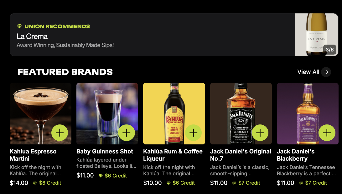 Union Featured Brands and Union Recommends in the Union Mobile menu